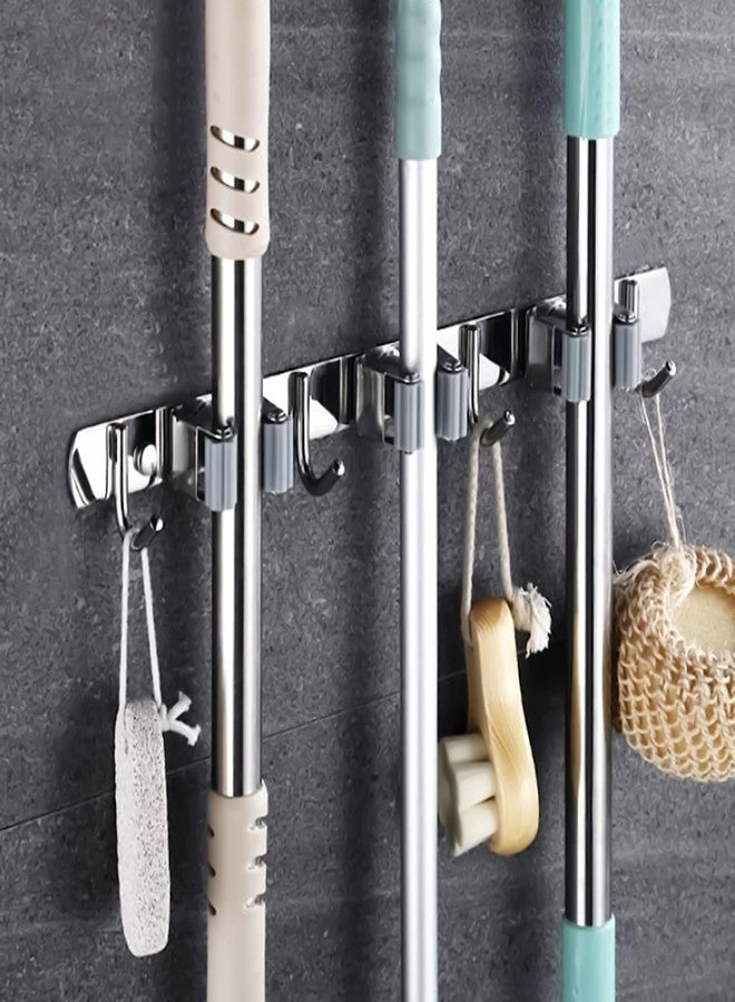 Livzing Mop Holder Stainless Steel - Wall Mount Broom Holder - Multipurpose Tool Organizer for Home, Garage, Kitchen and Storage room - Broomstick Hanger- Mop Holder for Wall (3 Slot-4 Hooks) - Image 5